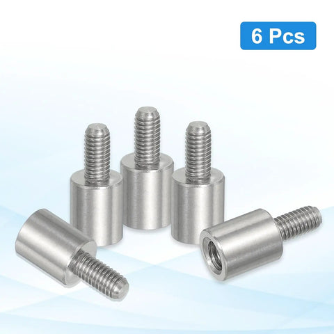 Reducing Standoff Screws M5x10mm to M6x12mm, 304 Stainless Steel, 6 Pack shown from front and side angles; metal spacers.