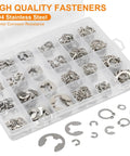 312 Piece Retaining Ring Kit With E Clips And External C Clips in 304 Stainless Steel, 24 Sizes in a compartmentalized storage box