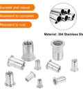 Rivet Nut Set Flat Head 3/8-16 Stainless Steel 304 Threaded Inserts Knurled Body, 50 Pcs, shown with knurled body and flat head