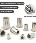 25 Pack Rivet Nut Set 3/8-16 UNC In 304 Stainless Steel With Knurled Body For A Strong Grip And Easy Riveting Display