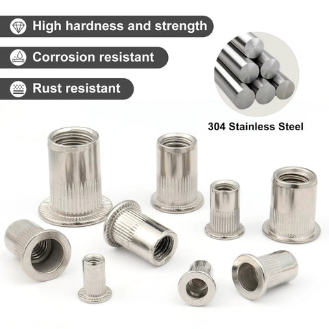 25 Pack Rivet Nut Set 3/8-16 UNC In 304 Stainless Steel With Knurled Body For A Strong Grip And Easy Riveting Display