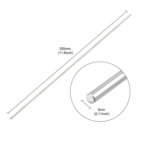 304 Stainless Steel Round Bar Stock 300mm By 3mm Pack Of 10 for lathe projects, showing dimensions illustration