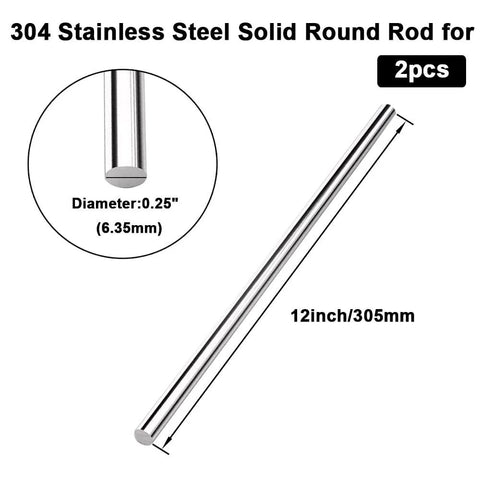 12 Inch Long One Quarter Inch Diameter 304 Stainless Steel Solid Round Rod For DIY Craft And Metalworking, 2 Pack