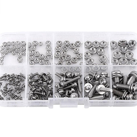 304 Grade Stainless Steel Screw And Nut Kit With 160 Pieces M2 M2.5 M3 M4 M5 Assortment Cross Pan Head Socket Bolts And Washers In Sturdy Storage Box
