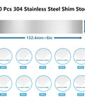 50-Piece 304 Stainless Steel Shim Stock Assortment, 1 Inch Width By 6 Inch Length, 0.0007 To 0.01 Inch Thick Thin Metal Strips