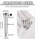 Product details of 16 Pcs 304 Stainless Steel Shoulder Bolts with Hex Socket for heavy industry use. Includes size and thread info.
