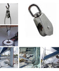 2-Pack 304 Stainless Single Sheave Open Block Pulley 32mm for Canoe Marine Boat Hardware shown in various installations