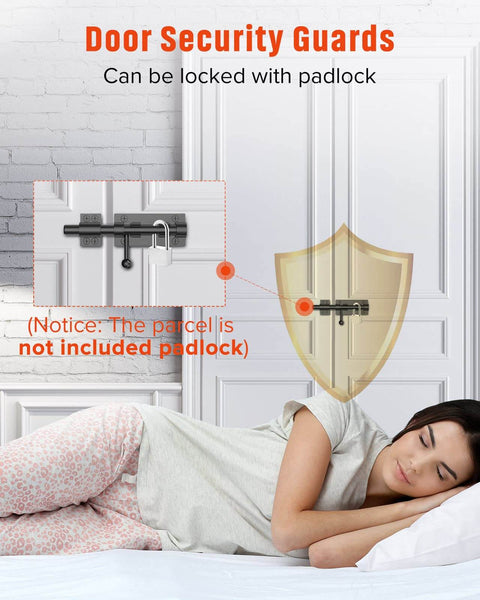 Securely latch gates with a heavy duty slide bolt gate latch in 304 stainless steel with a durable black electroplating finish shown installed on door.