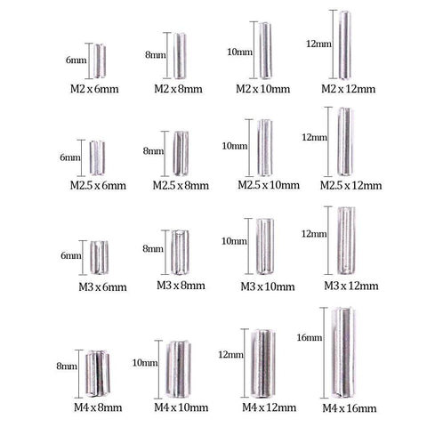 Durable 304 Stainless Steel Slotted Spring Pin Assortment Kit 180 Pcs In M2 M2.5 M3 M4 Sizes With Transparent Storage Box