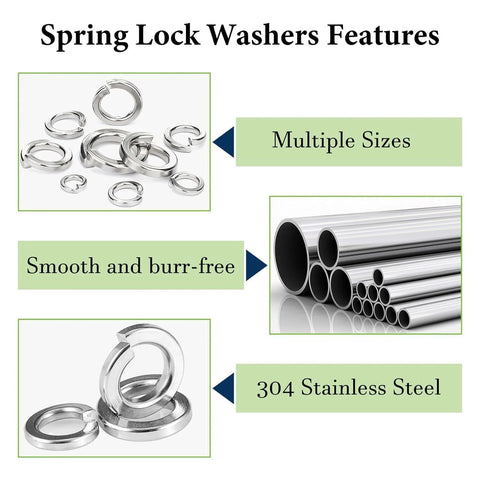 Spring Lock Washers Assortment Kit 1000 Pack 304 Stainless Steel M2 To M12 features multiple sizes and smooth finish.