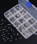 Durable 304 Stainless Steel Slotted Spring Pin Assortment Kit 180 Pcs in M2, M2.5, M3, M4 Sizes with Transparent Storage Box