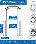 Heavy Duty 4 Piece 304 Stainless Steel Square U Bolts Set for Boat Trailers with Washers Lock Washers Nylon Lock Nuts and Nuts Half Inch Diameter by Two and One Sixteenth Inch Wide by Four and Three Quarters Inches, showing product size and dimensions.