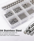 304 stainless steel balls and rods in a container showcasing uniform size and shiny surface