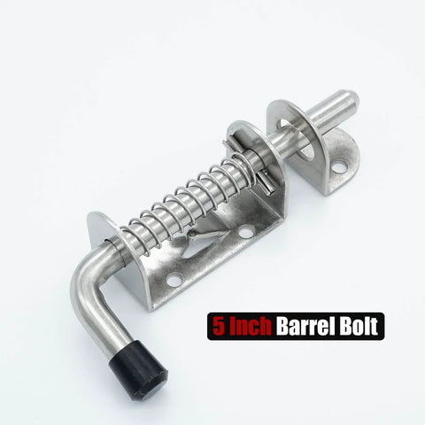 Spring Loaded Latch Pin 304 Stainless Steel Barrel Bolt Thickened 2mm Door Lock 5 Inch Brushed Finish, shown side view