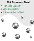 Eight Size Bearing Ball Set 16 Pieces In 304 Stainless Steel With Handy Storage Box For Bearings Gears Hubs And Machinery, Precision Grade And Corrosion Resistant, Ranging From 3/8 Inch To 1 Inch.