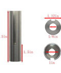304 Stainless Steel Engine Bearing Sleeve Adapter extends crankshaft diameter from 1 inch to 1-1/8 inch, diagram dimensions shown.