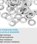 304 Stainless Steel Belleville Washer M5x10mm Conical Knurled Pack Of 50 displayed with specifications