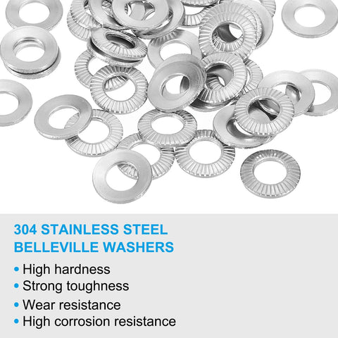 304 Stainless Steel Belleville Washer M5x10mm Conical Knurled Pack Of 50 displayed with specifications