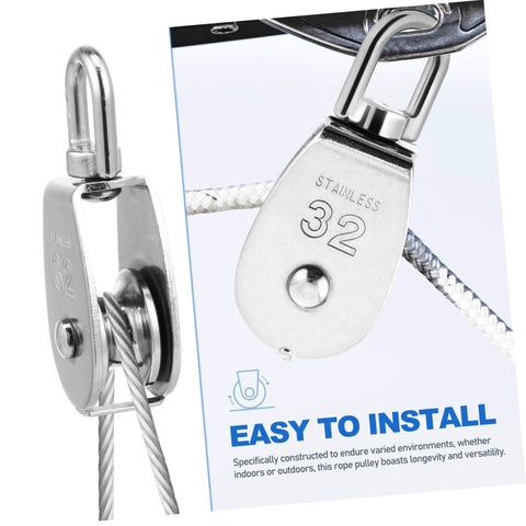 Close-up of 304 Stainless Steel Single Block Pulley 3 Pack Heavy Duty Swivel Pulley for Lifting Rope Pulling and DIY Projects