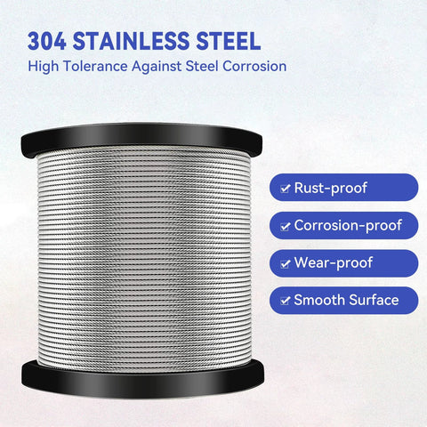 1/4" Stainless Steel Cable,7x19 Strand Aircraft Wire Rope,Cable for Heavy Duty Applications,Outdoor Pulley Cables,600FT spool view