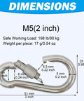 Dimensions of 304 Stainless Steel Carabiners 2 Inch M5 Screw Lock Heavy Duty Rustproof Clips with satin finish.