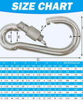 304 Stainless Steel Carabiners 2 Inch M5 Screw Lock Heavy Duty Rustproof Clips For Gym Swing Dog Leashes Hammocks Keychains Size Chart