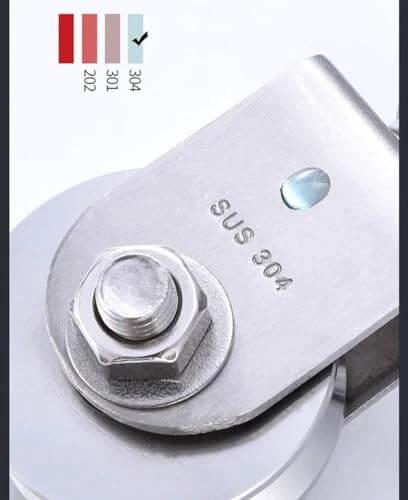 Close-up of 2pcs U-Groove Caster Wheel, Heavy Duty Sheaves Track Pulley, 304 Stainless Steel Directional Roller, 360° Rotating Ring