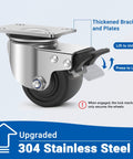 3 inch stainless steel heavy duty caster wheels set of 4 with swivel plate design, casters with brake rated 4400 lbs close-up view.