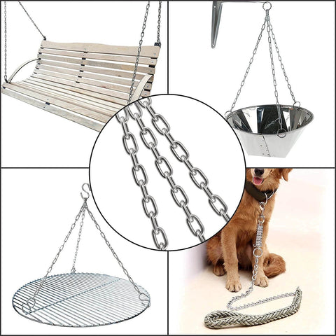 1/4 Inch x 13ft 304 Stainless Steel Coil Chain in various uses; swings, hanging baskets, dog leashes, heavy duty applications.