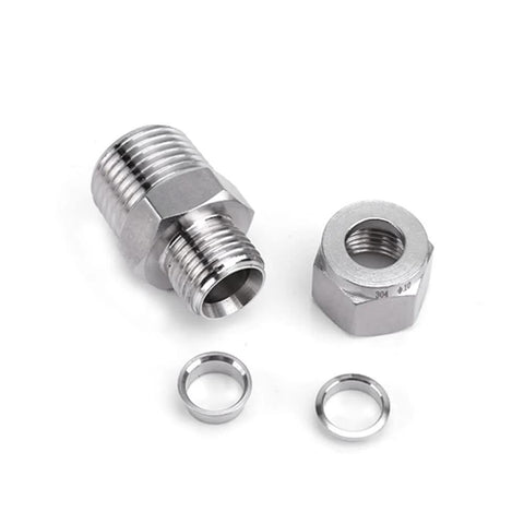 304 Stainless Steel Compression Fitting For One Quarter Inch Tube Outer Diameter To One Eighth Inch NPT Male Coupler Straight Adapter
