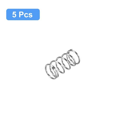 5-piece image of 304 Stainless Steel Compression Spring Set, 5Pcs Pack, 5mm Outer Diameter, 0.6mm Wire, 10mm Free Length with silver tone