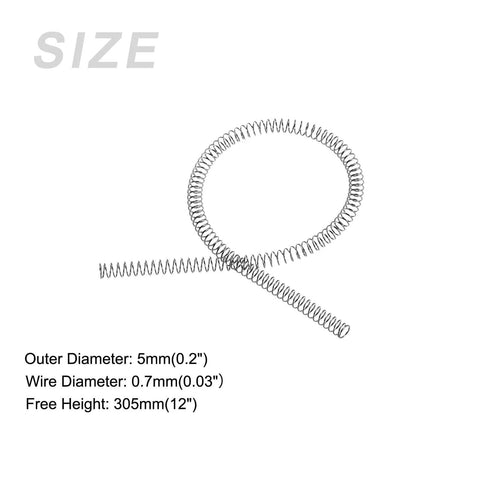 304 Stainless Steel Compression Spring With 0.7mm Wire And 5mm Outer Diameter, 12 Inch Free Length, coiled view