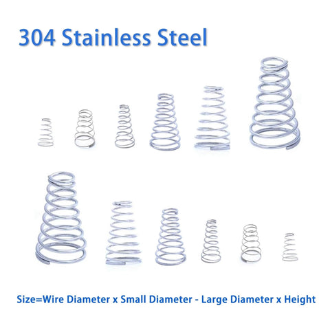 Set of 304 Stainless Steel Tapered Spring Set 20 Pack Conical Cone Compression Springs for Tower Pressure Applications displayed.