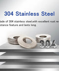 220 Pcs Metric M3 To M10 Stainless Conical Knurled Spring And Belleville Washers made from 304 stainless steel displayed on metal surface