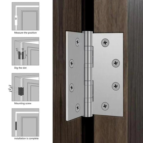 Heavy Duty 304 Stainless Steel Door Hinges Four And One Half Inch By Four Inch Ball Bearing Full Mortise Square Corner Two Pack installed