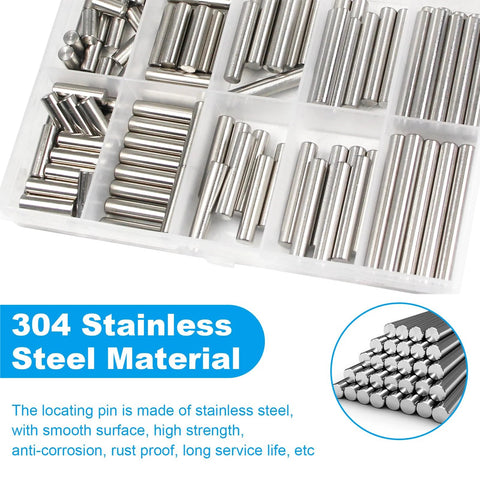 Premium 110 PC 304 Stainless Steel Dowel Pin Set With M5 Cylindrical Shelf Support Pins assortment in packaging