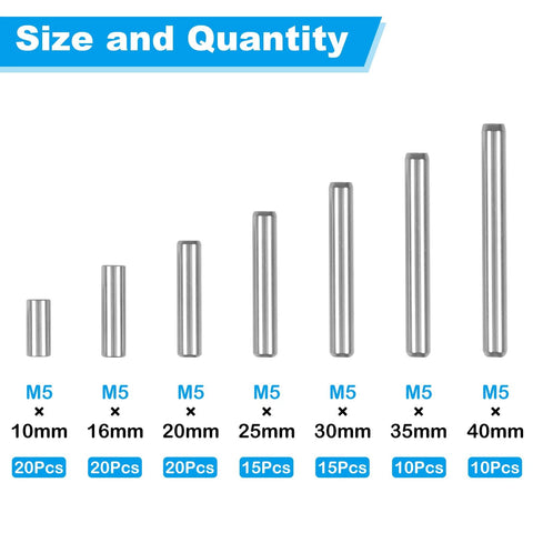 Premium 110 PC 304 Stainless Steel Dowel Pin Set with size variations and quantities for furniture and DIY projects.