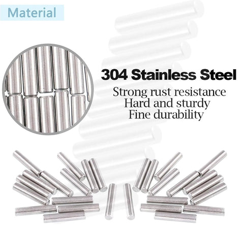 304 stainless steel dowel pins with rust resistance and durability, showcasing material and design for DIY projects and shelving support