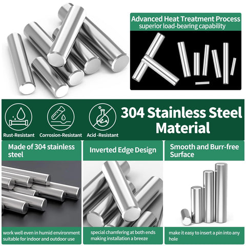 Dowel Pins Set 304 Stainless Steel 28 Sizes 280 Pcs M1.5 To M6 shown with corrosion-resistant features and smooth surface design.