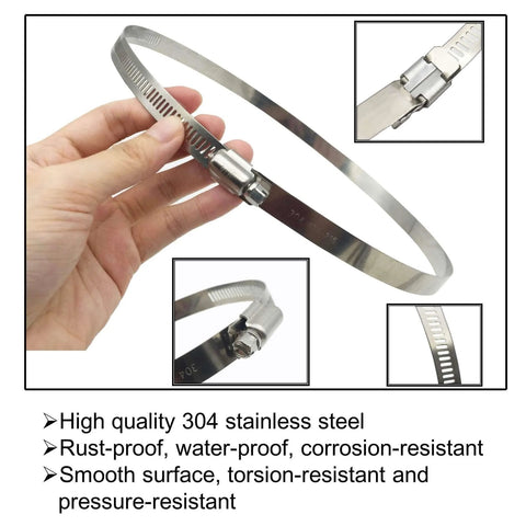 4 Pack 6 Inch Adjustable 304 Stainless Steel Duct Clamps Hose Clamps For Air Ducting Worm Drive Clamp Pipe Clamp Rustproof Waterproof Corrosion Resistant Durable And Long Lasting Fits 141mm To 165mm shown in hand