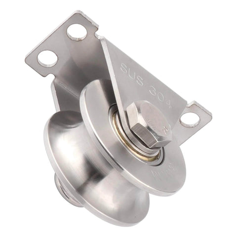 Wall mounted 304 stainless steel pulley block with screws, part of the ✝️ 2PCS Groove Wheel Pulley set for DIY gym equipment and sliding gates