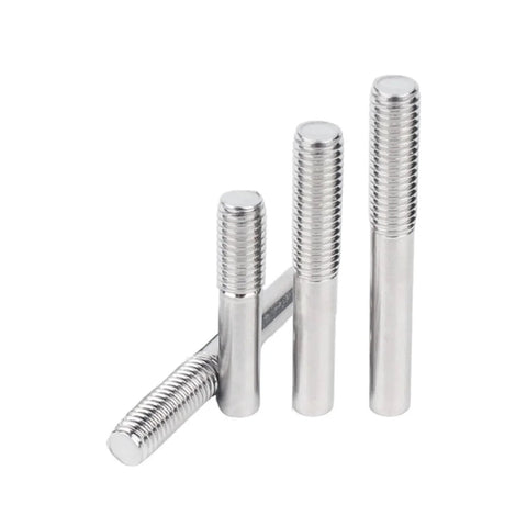 Four 304 Stainless Steel Extension Rods M3-M6 Half Threaded Studs 50-500mm standing upright on a white background