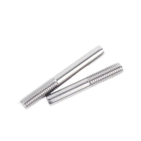 304 Stainless Steel Extension Rods M3-M6 Half Threaded Studs 50-500mm, shown in a pair from a top view, highlighting the threading.