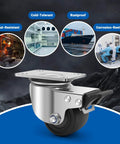 304 stainless steel heavy duty caster wheels with 2.5 inch swivel plate design, showcasing heat-resistant and rustproof features.