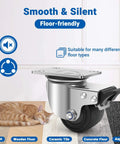 304 stainless steel heavy duty caster wheels with 2.5 inch swivel plate design, side view on various floor types.