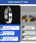 Comparison showing 6 Pack Stainless Steel Hose Clamps Adjustable From 1.5 To 2.5 Inches 40 To 63 Mm Worm Gear Clamps With Socket Wrench For Plumbing Automotive And Mechanical Applications Durable 304 Stainless Steel For Long Lasting Plumbing And Automotive Use, highlighting anti-rust and durability features against lower quality clamps.