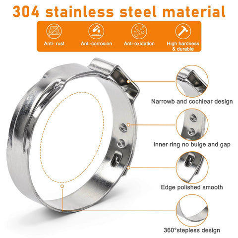304 stainless steel hose clamp from 117 Piece 16 Size Single Ear Hose Clamp Kit In 304 Stainless Steel With Ear Clamps 6.5 To 48.5 Mm For Automotive Plumbing And Home Appliances One Squeeze Secure Seal Cinch Rings For Quick Install