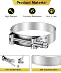 4 Pack 304 Stainless Steel T Bolt Hose Clamps 81mm To 89mm Adjustable Range For 3.18 To 3.5 Inch Hose Outer Diameter Intercooler Radiator Pipe Clamps For Silicone Coolant Hoses Durable Rustproof Construction, close-up of stainless steel material.