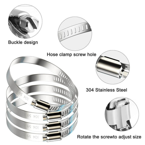 4 Pack 3 Inch Hose Clamps 304 Stainless Steel Worm Gear Adjustable Duct Clamps 2.4 To 3.2 Inch Diameter For Dryer Vent Air Duct Fuel Line