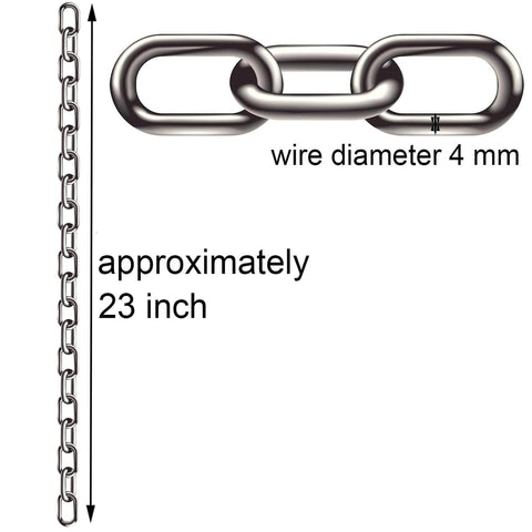 ✝️ 2 Pcs 5/32 x 23 Inch Link Chain 304 Stainless Steel Coil Chain for Transport Tie Down Binder Chain Pulling Towing Hanging, Home, Camping, Pet Towing, 4mm, shown in diagram with measurements.